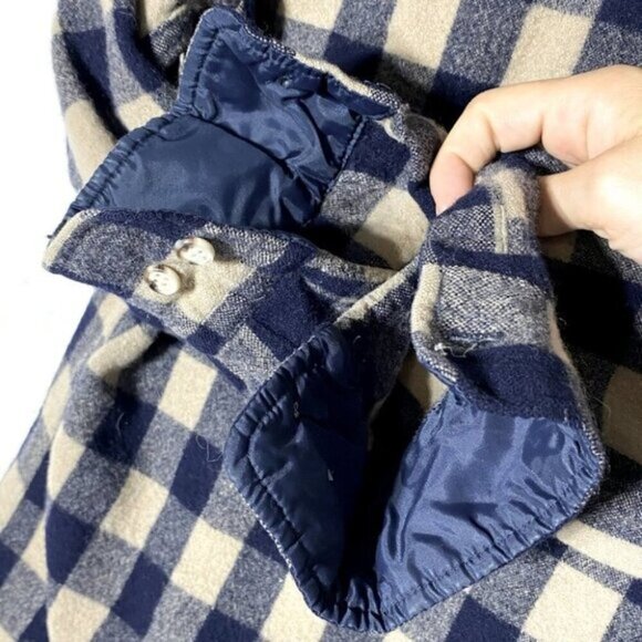 Vintage St. John’s Bay Virgin Wool Navy Tan Plaid Button Up Shirt M - Picture 10 of 12